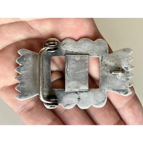 Vintage Navajo Sterling Silver Turquoise Belt Buckle 42g Sand Cast - Fan, Ketoh